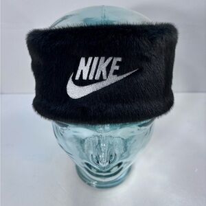 NEW Women’s Nike Faux Fur Fleece Lined Logo Headband Wrap Ear Warmer Black